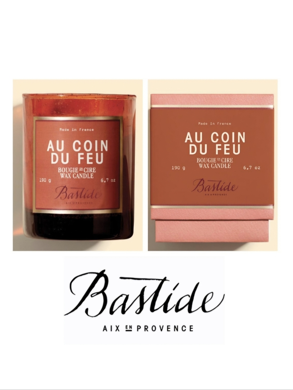 $68 Bastide Candle - Au Coin Du Feu Scent, 6.7 oz NIB